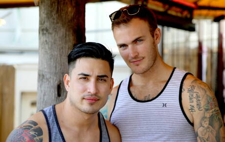 Hot american guys superstud Hunter Vance and hairy stud Christian Wilde have a hot sex outdoor