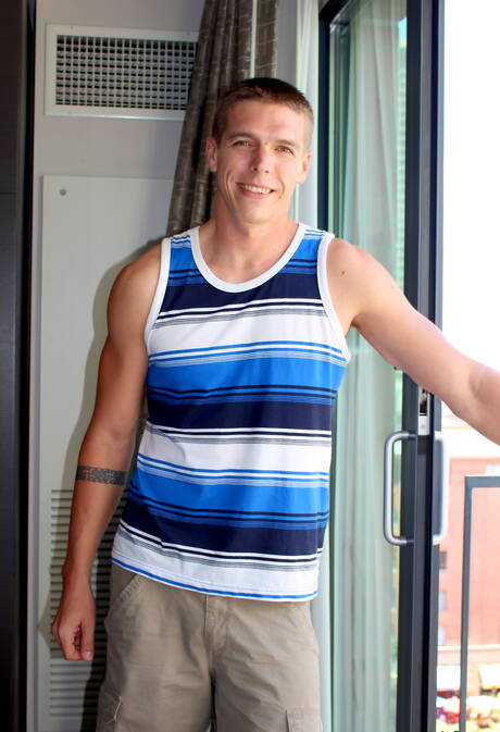 Muscular Max posing naked outdoor