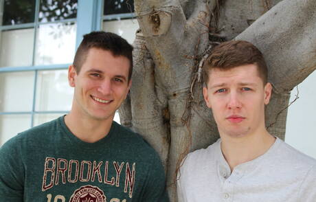 American husky guy Allen Lucas and stud Gabriel Watson drilling an ass outdoor