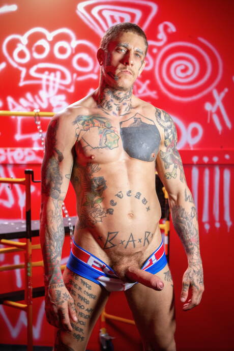 Hunk tattoed Ryan Bones and Bo Sinn fucking hard twink gay