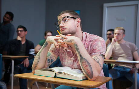 Two american dudes hunky guy Ace Era and hunky guy Justin Brody drilling an ass in bathroom