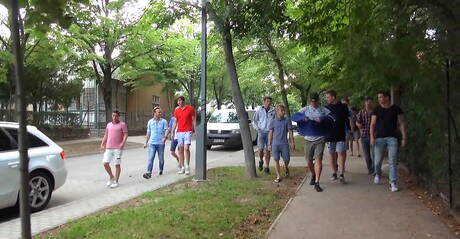 Helmut, Bastian Dufy, Kieran, Serge, Jarrod Lanvin, Jerome Exupery, Eluan, Jason Bacall, Mael fucking each other outside