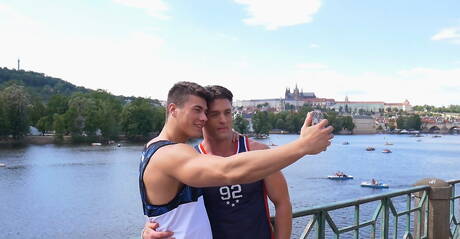 Adam Archuleta, Yannis Paluan, Serge Cavalli relaxing outdoors