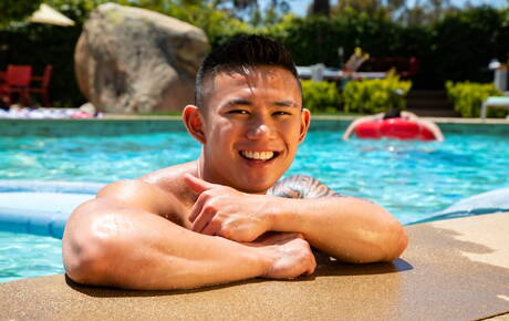 Ty, Joseph, Damien Cruz, Danny in male gangbang at pool