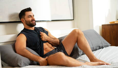 Gorgeous buddy Levi and sensual boy Brogan fuck ass after sucking cock