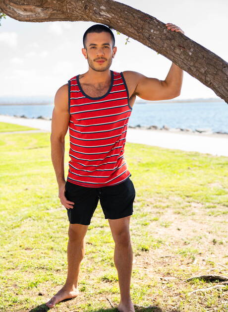 Two american dudes beefcake Manny and well-built Jeb drilling an ass outdoor