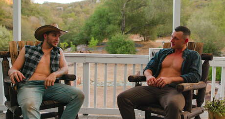 Hot americans, beefy Carter Woods and stud Ryder Owens have anal sex in kitchen