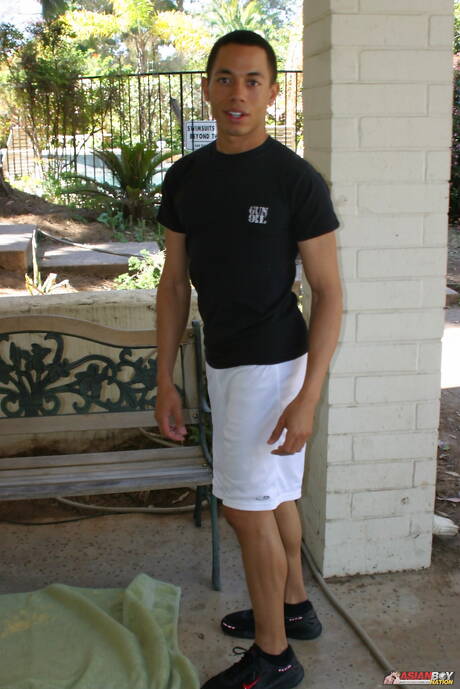 Asian superstud Robert Pierce teasing his dick outdoor