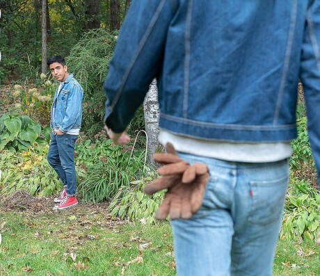 Superstud Bob Knight and colombian hot twink Milo Miles sucking and screwing each other outside