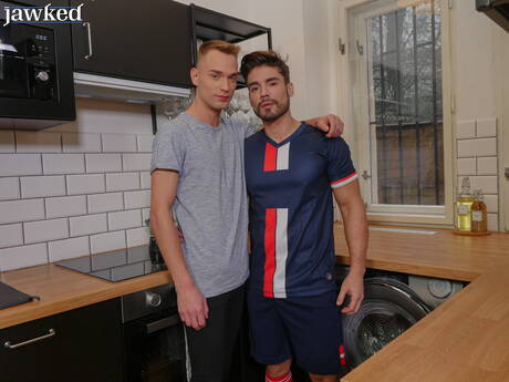 Latino beefcake Dann Grey and slovak pretty boy Nico Vegas sucking and fucking each other in hot shower