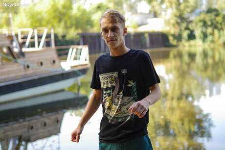 Young boy Ron Negba undressing and showing tight butt outdoor